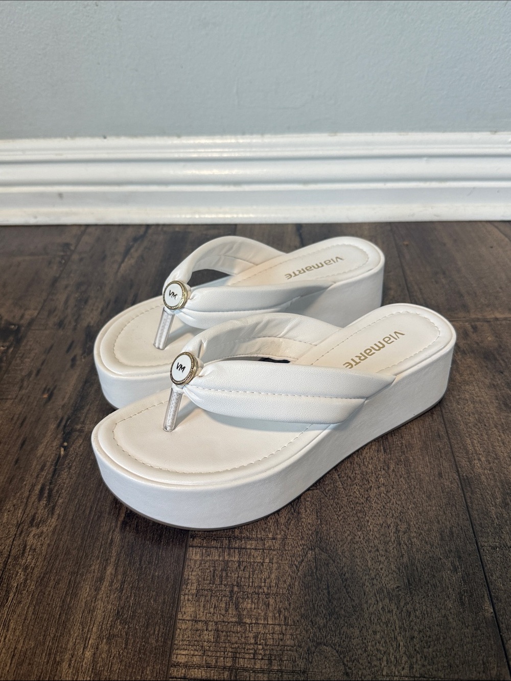White Platform Flip Flop Wedges Sandals